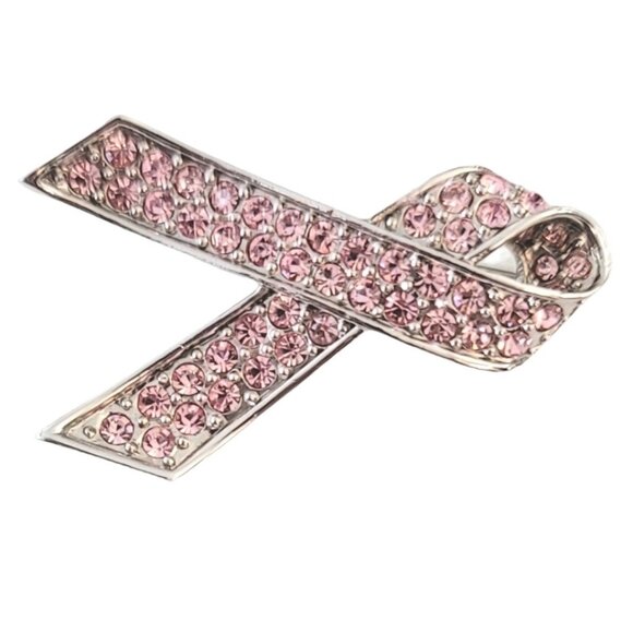 Givenchy Silver Tone Pink Rhinestone Ribbon Pin Brooch, Signed M527 - Picture 3 of 8